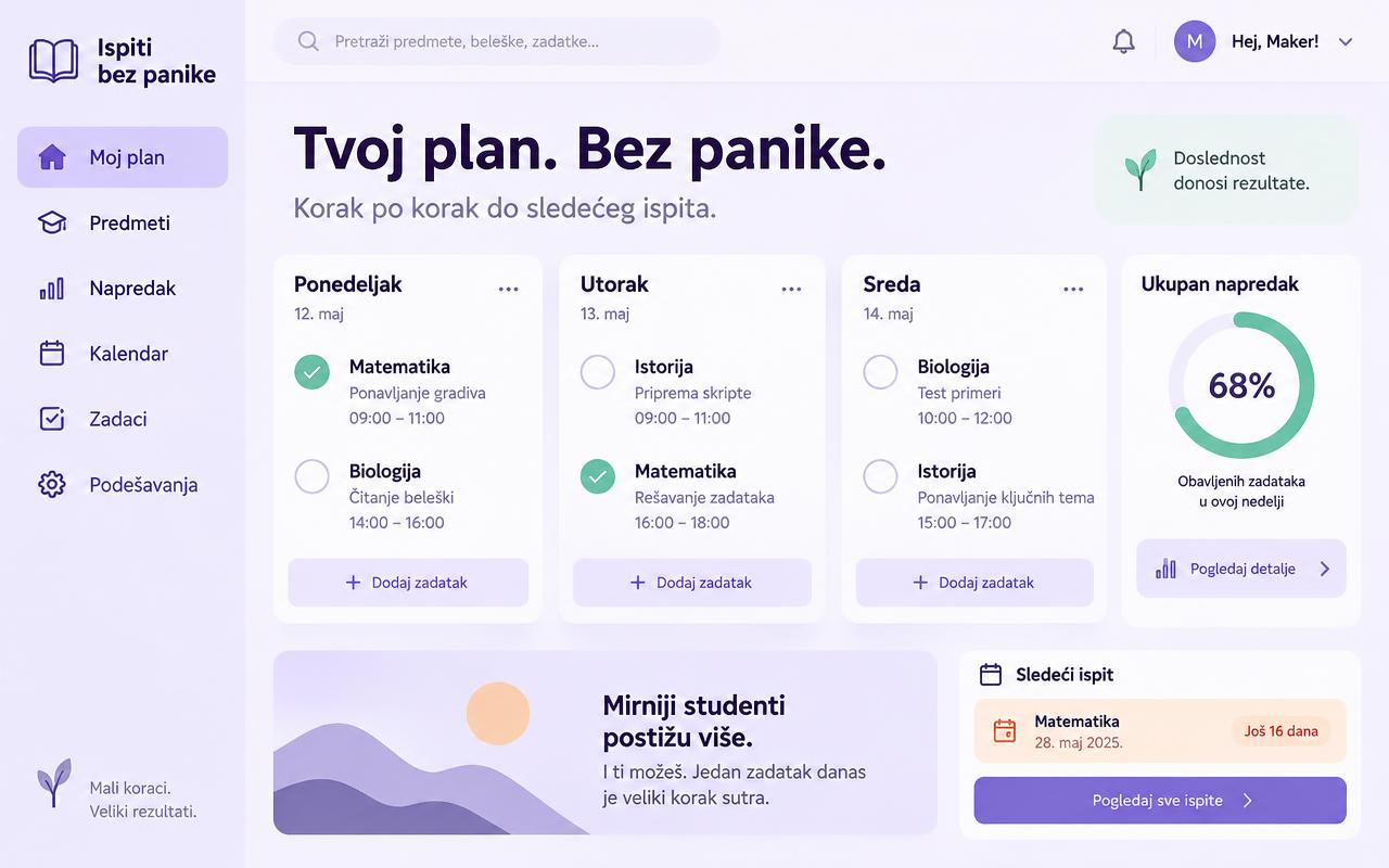 Primer prototipa aplikacije za planiranje učenja